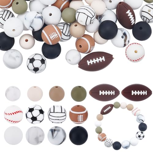 AHANDMAKER 14 Stil Sportball Perlen 68 Stück Sportthema Fußball Tennis Volleyball Baseball Football Perlen Für Armbänder Halsketten Ohrringe Haargummis Schlüsselanhänger Basteln von AHANDMAKER