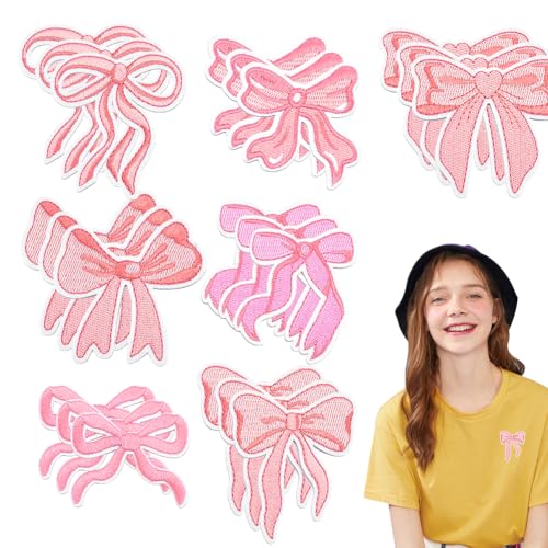 AHANDMAKER 14 Stück 7 Stile Rosa Schleifenflicken Bestickte Patches Zum Aufbügeln/Aufnähen Fliegen Applikation Für Kleidung Rucksäcke Hüte Jeans T Shirts DIY Dekoration von AHANDMAKER