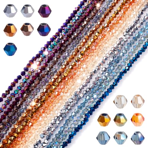 AHANDMAKER 15 Stränge Bunte Facettierte Perlen Aus Synthetischen Kristallglasperlen, Facettierte Doppelkegelform, Kristallglasperlen, Abstandshalterperlen Für Die Herstellung von Armbändern von AHANDMAKER
