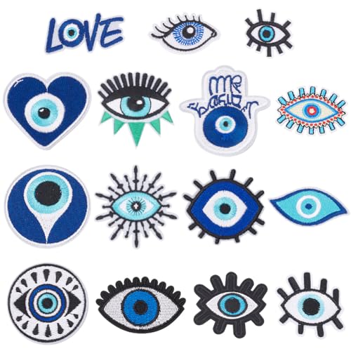 AHANDMAKER 15 Stück Böser Blick-Stickaufnäher Für Kleidung, Blauer Aufnäher Mit Bösem Blick, Hamsa-Hand, Böser Blick, Aufnäher Zum Aufnähen Für Kleidung, Jacken, Jeans, Taschen, DIY-Stickerei AHANDMAKER 15 Stück Böser Blick-Stickaufnäher Für Kleidung, Blauer Aufnäher Mit Bösem Blick, Hamsa-Hand, Böser Blick, Aufnäher Zum Aufnähen Für Kleidung, Jacken, Jeans, Taschen, DIY-Stickerei von AHANDMAKER