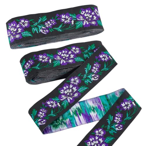 AHANDMAKER 15 Yards Lila Blumen Jacquard Band Trim 2 Zoll Ethnische Blumen Bestickte Bänder Vintage Boho Stickerei Stoff Spitzenbesatz Für Kleidung Kostüm Vorhang Nähen Handwerk von AHANDMAKER