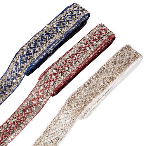 AHANDMAKER 15 Yards Vintage Jacquard Webband 3 Farben Rautenmuster Mit Bestickter Paillettenborte 1.6 Zoll Vintage Jacquard Webband Dekorbesatz Zum Nähen Basteln AHANDMAKER 15 Yards Vintage Jacquard Webband 3 Farben Rautenmuster Mit Bestickter Paillettenborte 1.6 Zoll Vintage Jacquard Webband Dekorbesatz Zum Nähen Basteln von AHANDMAKER