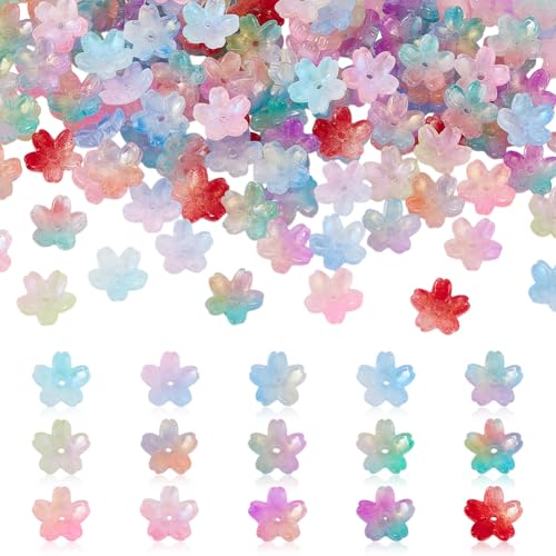 AHANDMAKER 150 Stück Glasblumenperlen In 15 Farben Durchscheinender Farbverlauf Bunte Kirschblütenperlen Mini Abstandshalter Haar Accessoire Zur Schmuckherstellung von AHANDMAKER