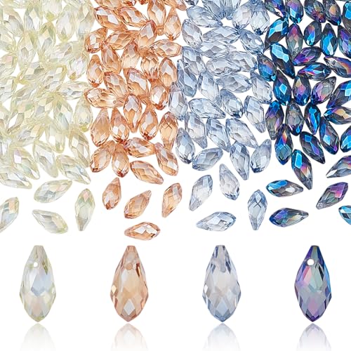 AHANDMAKER 152 Stück 4 Farben ab Kristallperlen In Tropfenform Transparent Facettiert Tropfenform Wassertropfen Glasperle Zur Schmuckherstellung Windspiele Armbänder Halsketten Geschenke von AHANDMAKER