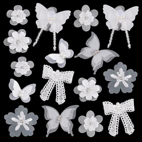 AHANDMAKER 16 Stück Schmetterlings Spitzen Blumenapplikation. Weiße Organza Schmetterling Patches Perle Chiffon Floral Spitze Applikationen Schleife Patches Applikation für Hochzeit Kopfschmuck AHANDMAKER 16 Stück Schmetterlings Spitzen Blumenapplikation. Weiße Organza Schmetterling Patches Perle Chiffon Floral Spitze Applikationen Schleife Patches Applikation für Hochzeit Kopfschmuck von AHANDMAKER
