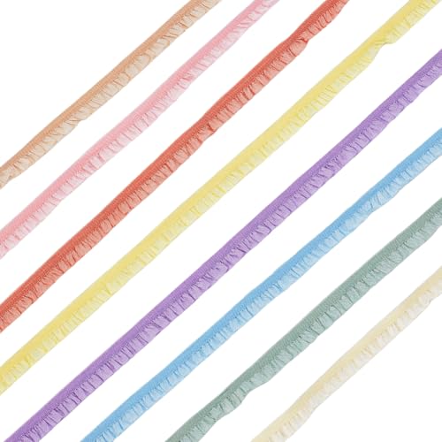 AHANDMAKER 16 Yards 8 Farben Elastischer Plissee Spitzenbesatz 3/8 Zoll Breites Rüschenband Schmales Spitzenband Aus Nylon Mit Rüschenkante Für DIY Näharbeiten von AHANDMAKER