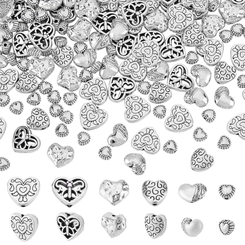 AHANDMAKER 165 Stück 6 Stile Antik Silber Herz Perlen Metall Abstandshalterperlen Im Tibetischen Stil Lose Perlen Zur Schmuckherstellung DIY Armband Halskette Ohrring Handwerk AHANDMAKER 165 Stück 6 Stile Antik Silber Herz Perlen Metall Abstandshalterperlen Im Tibetischen Stil Lose Perlen Zur Schmuckherstellung DIY Armband Halskette Ohrring Handwerk von AHANDMAKER