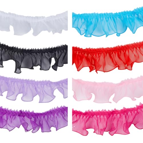 AHANDMAKER 17.5 Yard Chiffon Spitzen Netz Gaze Rüschen Spitzenbesatz 8 Farben Plissee Besatz 3 Zoll Breiter Tüllstoffrand Zum Nähen von Kleidern Taschen Kostümen Dekoration Basteln von AHANDMAKER
