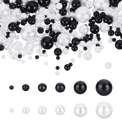AHANDMAKER 1800 Stück Bastelperlen Ohne Löcher 12 Stil 2.5/4/5/6/8/10mm Schwarze Und Weiße Perlen Zum Basteln Ungebohrter Perlenimitationen als Tischdekoration Hochzeit Partydekoration von AHANDMAKER