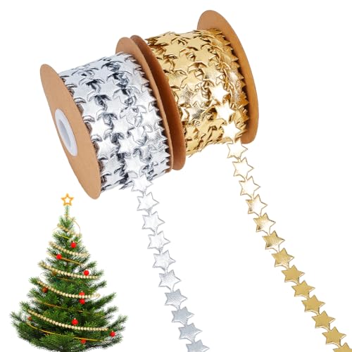 AHANDMAKER 2 Rolle 10.94 Yards Sternbandverzierung, 14 mm Breite Glitzer-Sternbänder Aus Gold- Und Silberfarbenem Polyester, Sterndekorationsbänder Für Weihnachten, Hochzeit, Kuchenverpackung AHANDMAKER 2 Rolle 10.94 Yards Sternbandverzierung, 14 mm Breite Glitzer-Sternbänder Aus Gold- Und Silberfarbenem Polyester, Sterndekorationsbänder Für Weihnachten, Hochzeit, Kuchenverpackung von AHANDMAKER