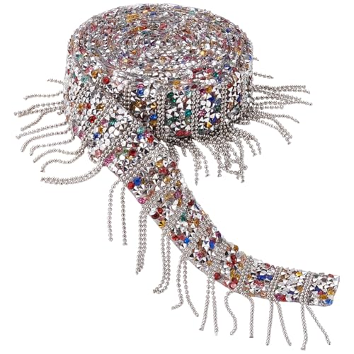 AHANDMAKER 2 Yards Selbstklebendes Funkelndes Strassband 46mm Breit Silbernes Quastenband Diamant Kristall Strassstreifen Für Kleidung Basteln Party Dekoration von AHANDMAKER