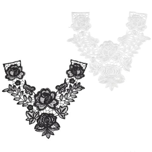 AHANDMAKER 2 x Spitzen Ausschnitt Kragenflicken. Spitzenapplikationen Mit Rosen In Schwarz Und Weiß Vintage Blumenspitze Stoffbesatz Stickapplikation Zum Nähen Basteln Hochzeitskleid AHANDMAKER 2 x Spitzen Ausschnitt Kragenflicken. Spitzenapplikationen Mit Rosen In Schwarz Und Weiß Vintage Blumenspitze Stoffbesatz Stickapplikation Zum Nähen Basteln Hochzeitskleid von AHANDMAKER