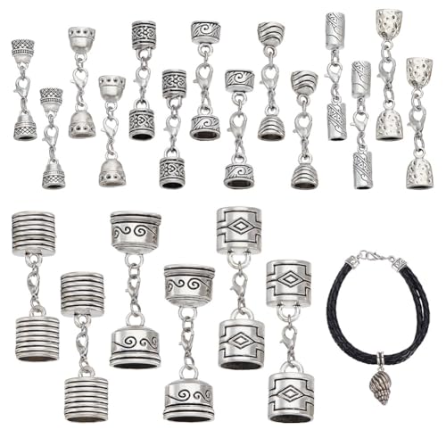 AHANDMAKER 20 Set Endkappen Für Lederkordeln. 10 Stile Antik Silber Kordel Endkappen Mit Karabinerverschluss Crimps Für Lederkordeln Im Tibetischen Stil Zum Basteln Und Herstellen von Schmuck von AHANDMAKER