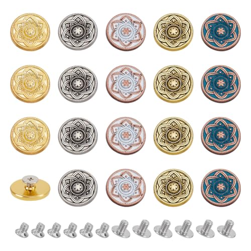 AHANDMAKER 20 Stück 5 Farben Metall Ziernieten 17mm Vintage Blumenmuster Nieten Flache Runde Knöpfe Mit Schraubverschluss Für DIY Bastel Und Dekorationszwecke AHANDMAKER 20 Stück 5 Farben Metall Ziernieten 17mm Vintage Blumenmuster Nieten Flache Runde Knöpfe Mit Schraubverschluss Für DIY Bastel Und Dekorationszwecke von AHANDMAKER