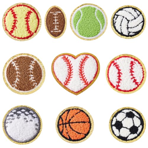 AHANDMAKER 20 Stück Ballsport Aufnäher Aus Chenille Zum Aufbügeln. 10 Stile Sport Themen Patches Reparatur Flicken Für Fußball Volleyball Basketball Tennis Rugby Zum Selbermachen Basteln Kleidung von AHANDMAKER