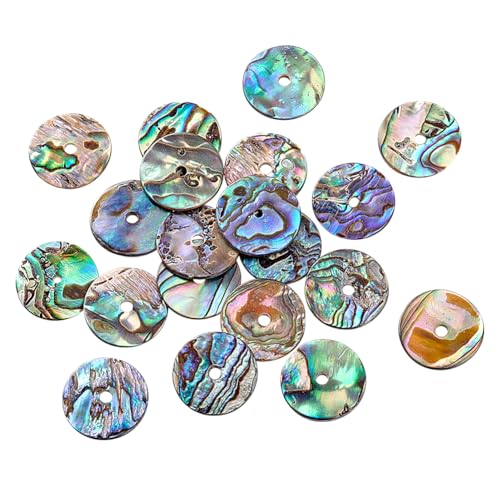 AHANDMAKER 20 Stück Natürliche Abalone Muschelperlen. 15mm Flache Runde Muschelmünzperlen Mittig Gebohrte Scheibenperlen Sommer Muschel Strand Perlen Abstandshalter für Boho Schmuckherstellung von AHANDMAKER