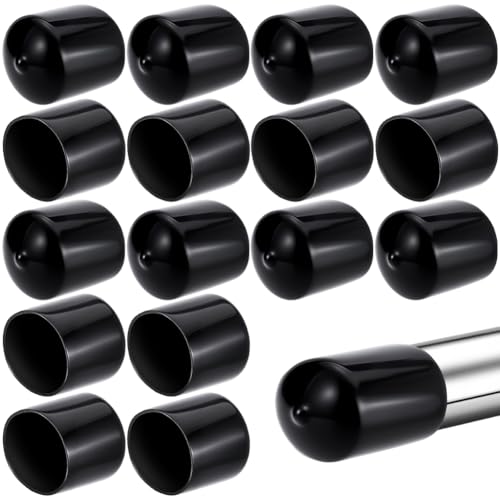 AHANDMAKER 20 Stück PVC Endkappen 32mm Innendurchmesser Schwarz Rund rutschfest Rohrbolzen Endkappe Kunststoff Tisch Und Stuhlbeinabdeckungen Bodenschutz Für Möbelbeine von AHANDMAKER