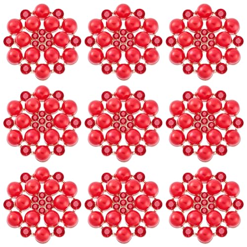 AHANDMAKER 20 Stück Perlen-Strass-Knöpfe als Verzierungen, 28 mm Rote Perlenblumen-Strassknöpfe Mit Flacher Rückseite, Kristallknopf-Verzierungen Zum Basteln, Schleife, Kleid, Hochzeitsdekoration von AHANDMAKER
