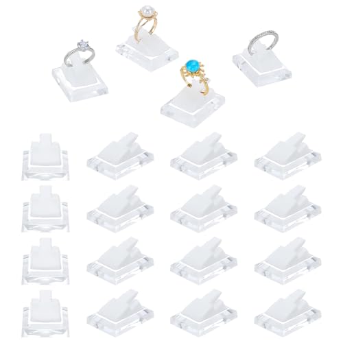 AHANDMAKER 20 Stück weiße Ringhalter aus Kunststoff, Ring-Clip, Acryl-Ring-Vitrine, Einzelfinger-Ringstütze für Verlobung, Hochzeit, Zuhause, Ring, Verkauf, Schmuckaufbewahrung, Organizer von AHANDMAKER