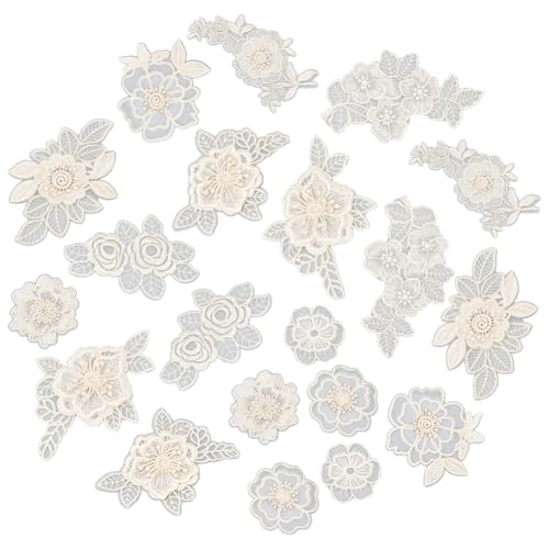 AHANDMAKER 20 x Bestickte Blumenspitzen Applikation. 10 Stile Organza Blumenaufnäher Chiffon Blumenspitzen Applikationsflecken 3D Blumen Aufnäher Zum Aufnähen Blumenweiß von AHANDMAKER
