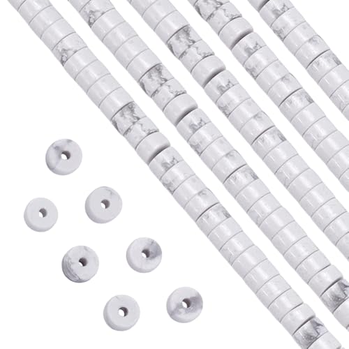 AHANDMAKER 200 Stück Natürliche Weiße Howlith Steinperlen 4.5x2.5mm Flache Runde Howlith Abstandshalter Scheiben Steinperlenkappen Lose Halbedelsteinperle Zur Schmuckherstellung von AHANDMAKER