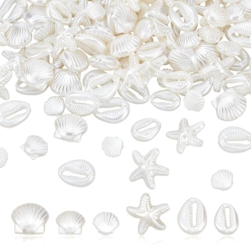 AHANDMAKER 210 Stück 6 Stile Muschel Seestern Perlen ABS Imitationsperle Meerestier Perlen Sommer Ozean Kreatur Für Die Schmuckherstellung Armbänder Halsketten Stranddekor von AHANDMAKER