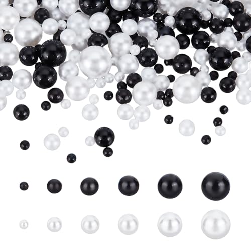 AHANDMAKER 2180 Stück Bastelperlen Ohne Löcher 12 Stil 2.5/4/5/6/7/8mm Schwarze Und Weiße Perlen Zum Basteln Ungebohrter Perlenimitationen als Tischdekoration Hochzeit Partydekoration von AHANDMAKER