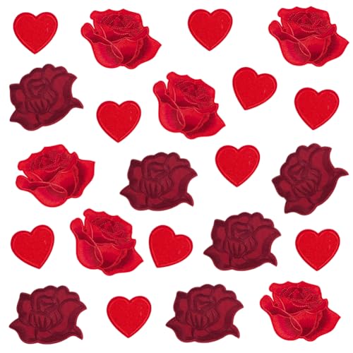 AHANDMAKER 22 Stück Aufnäher Zum Aufbügeln Mit Rosen Blumen Und Herzen In 3 Stilen. Chenille Reparaturflicken Aufnäher Bestickte Applikationen Zum Aufnähen Für Kleidung Taschen Hüte DIY Basteln von AHANDMAKER