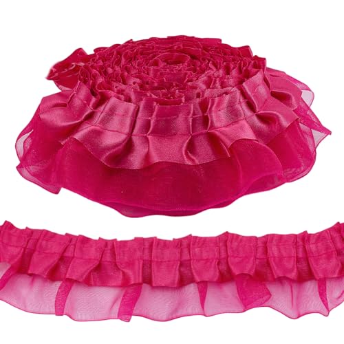 AHANDMAKER 22 Yards Rüschenbesatz 2 Lagiger Plissee Einfassungsbesatz 42mm Breiter Stoff Spitzenband Chiffon Besätze Zum Nähen Basteln Kleiderkragen Dekoration Cerise AHANDMAKER 22 Yards Rüschenbesatz 2 Lagiger Plissee Einfassungsbesatz 42mm Breiter Stoff Spitzenband Chiffon Besätze Zum Nähen Basteln Kleiderkragen Dekoration Cerise von AHANDMAKER