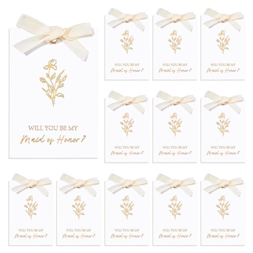 AHANDMAKER 22 x Brautjungfern Antragskarte Mit Schleife. Willst Du Meine Trauzeugin Sein? Einladungskarten Mit Blumenmuster Für Die Hochzeit Brautparty Champagner AHANDMAKER 22 x Brautjungfern Antragskarte Mit Schleife. Willst Du Meine Trauzeugin Sein? Einladungskarten Mit Blumenmuster Für Die Hochzeit Brautparty Champagner von AHANDMAKER