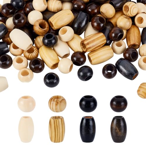 AHANDMAKER 224 Stück 2 Stile Makramee Holzperlen 4 Farben Lose Perlen Mit 10mm Großem Loch Runde Vintage Abstandshalter Für Selbstgemachte Halsketten Armbänder Haare DIY Handgefertigtes Dekor von AHANDMAKER