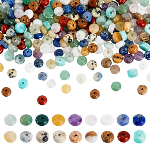 AHANDMAKER 225 Stück Natursteinperlen 15 farbige Steinscheiben Abstandshalterperlen 4/4.5mm Flache Rondellperlen Lose Halbedelsteinkappen Zum Basteln von Armbändern Und Schmuckherstellung von AHANDMAKER
