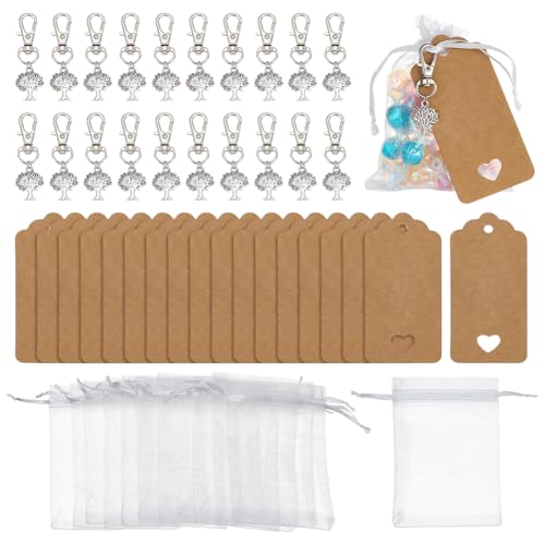 AHANDMAKER 24 Set Schlüsselanhänger Mit Lebensbaum Motiv Dankeskarten Und Organzabeuteln Baum Des Lebens Anschluss Für DIY Schmuckherstellung Kommunion Gastgeschenke Geschenk Familiendekoration von AHANDMAKER