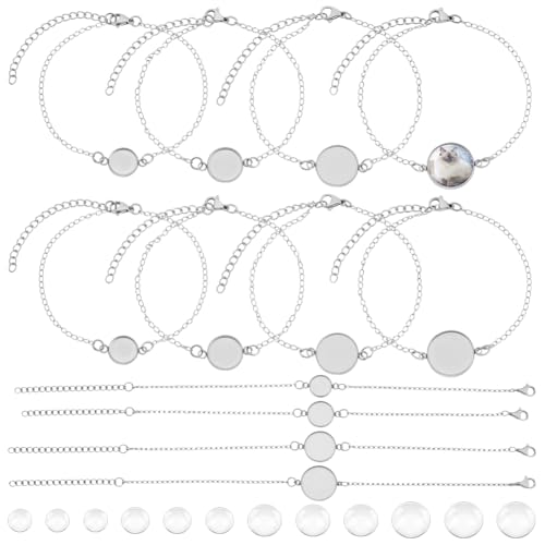 AHANDMAKER 24 Stück Armband Lünettentablett In 4 Größen 304 Edelstahl Kabelketten 10/12/10/16mm Leeres Tablett Armreifen Armbänder Mit Glascabochons Für Die DIY Schmuckherstellung AHANDMAKER 24 Stück Armband Lünettentablett In 4 Größen 304 Edelstahl Kabelketten 10/12/10/16mm Leeres Tablett Armreifen Armbänder Mit Glascabochons Für Die DIY Schmuckherstellung von AHANDMAKER