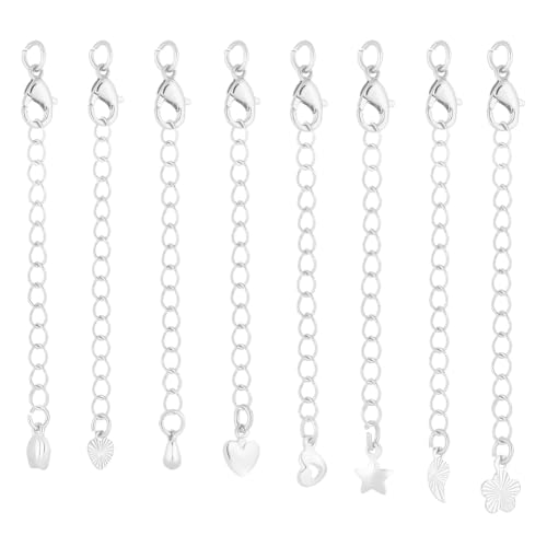 AHANDMAKER 24 Stück Silberne Halskettenverlängerungen, 8 Stil Silber Verlängerungsketten Endverlängerungsketten Mit Karabinerverschlüssen Für Die Herstellung Und Reparatur von Halsketten AHANDMAKER 24 Stück Silberne Halskettenverlängerungen, 8 Stil Silber Verlängerungsketten Endverlängerungsketten Mit Karabinerverschlüssen Für Die Herstellung Und Reparatur von Halsketten von AHANDMAKER