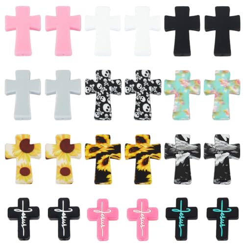 AHANDMAKER 24 Stück Silikon-Kreuzperlen, Silikon-Mini-Kleine Kreuzperlen, Bunte Fokalperlen Für Stifte, Silikonperlen-Set Für Stifte, Basteln, Schlüsselanhänger Und Schmuck AHANDMAKER 24 Stück Silikon-Kreuzperlen, Silikon-Mini-Kleine Kreuzperlen, Bunte Fokalperlen Für Stifte, Silikonperlen-Set Für Stifte, Basteln, Schlüsselanhänger Und Schmuck von AHANDMAKER