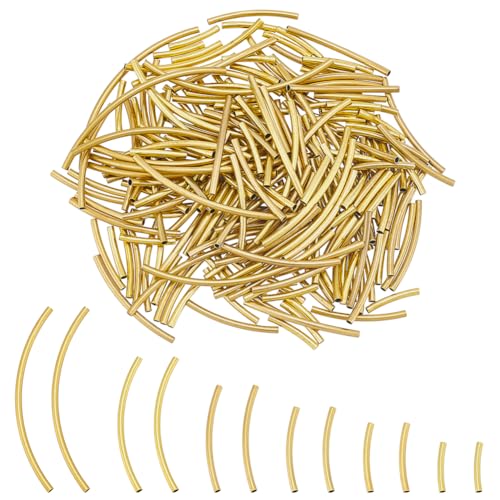 AHANDMAKER 240 Stück 6 Stil Gebogene Nudelrohrperlen Gold Abstandsperlen Messing Lange Gebogene Rohrabstandshalter Für DIY Armband Halskette Schmuckherstellung 14~50x2mm von AHANDMAKER