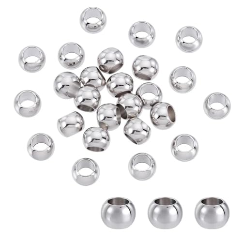 AHANDMAKER 25 Stück Edelstahl Europäische Perlen 10mm Rondelle Lose Charm Kappe Großes Loch Lose Abstandshalter Für DIY Armband Halskette Basteln Schmuckherstellung von AHANDMAKER