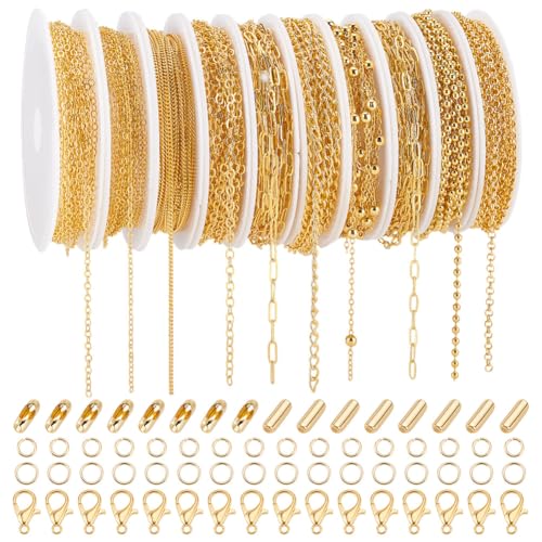 AHANDMAKER 25M 10 Stile Goldene Halskettenketten Schmuckherstellungsset Mit Messingketten Schmuckzubehör Aus Gemischten Metallen Für Selbstgemachte Armbänder Und Halsketten von AHANDMAKER