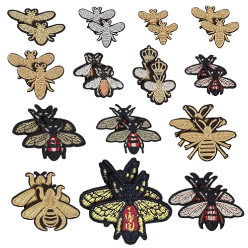 AHANDMAKER 28 Stück Biene Bestickte Patches, Aufbügeln Bügelbild 14 Stile Süße Insekten Aufnäher Zum Aufbügeln Applikation Bienen Dekoration Für Hemden Taschen Jacken Jeans DIY Zubehör Basteln von AHANDMAKER