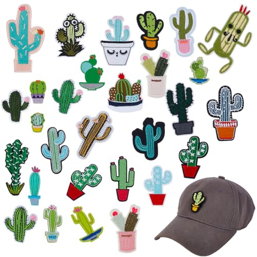 AHANDMAKER 29 Stile Kaktus Bestickte Patches Grüne Pflanze Aufnäher Zum Aufbügeln DIY Nähapplikationen Reparaturflicken Niedliche Cartoon Patches Für Schuhe Und Rucksack von AHANDMAKER