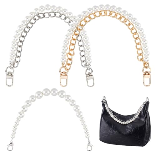 AHANDMAKER 3 Stück 3 Stile Perlen Geldbörsenkette 32cm Langer Griff Aus Nachahmung von Gold Und Silber Aus Metall Ersatz Taschenverlängerungskette Zum Basteln von Geldbörsen AHANDMAKER 3 Stück 3 Stile Perlen Geldbörsenkette 32cm Langer Griff Aus Nachahmung von Gold Und Silber Aus Metall Ersatz Taschenverlängerungskette Zum Basteln von Geldbörsen von AHANDMAKER