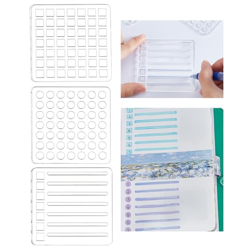 AHANDMAKER 3 x Journal Schablonen Vorlagen. Acryl Aushöhlen Zeichnungs Malschablonen Vorlagen Wiederverwendbare Schablonen Mit Quadratischem Raster Rund Für Tagebuch Scrapbook von AHANDMAKER