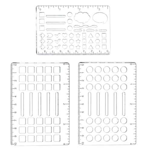 AHANDMAKER 3 x Journal Schablonen Vorlagen. Acryl Aushöhlen Zeichnungs Malschablonen Vorlagen Wiederverwendbare Schablonen Mit Quadratischem Raster Und Runden Punkten Für Tagebuch Scrapbook von AHANDMAKER