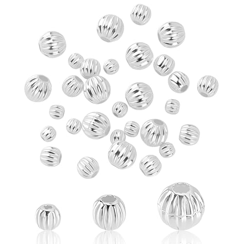 AHANDMAKER 30 Stück 925 Kürbisperlen Aus Sterlingsilber Runde Gewellte Abstandsperle Mit 3/4/5mm Durchmesser Kleines Bastelzubehör Für Armbänder Halsketten Und Ohrringe AHANDMAKER 30 Stück 925 Kürbisperlen Aus Sterlingsilber Runde Gewellte Abstandsperle Mit 3/4/5mm Durchmesser Kleines Bastelzubehör Für Armbänder Halsketten Und Ohrringe von AHANDMAKER