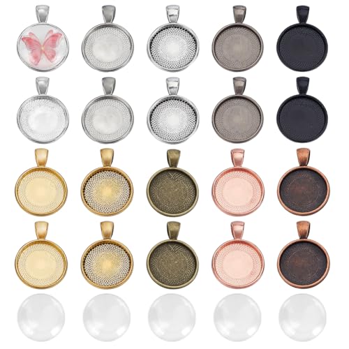 AHANDMAKER 30 Stück Anhängertabletts 10 Farben Foto Charms Anhänger 20mm Tablett Leere Lünetten Cabochon Einstellungen Mit 30 Stück Glas Cabochons Zur Schmuckherstellung von AHANDMAKER