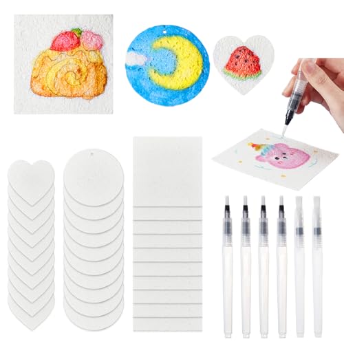 AHANDMAKER 30 Stück Magischer 3D Zeichen Leinwandschwamm Mit 6 Stück Wasserpinsel Quadratisch Rund Herzförmig Zeichen Leinwandschwamm Magische Puffy Farbe Für Kunsthandwerksbedarf von AHANDMAKER
