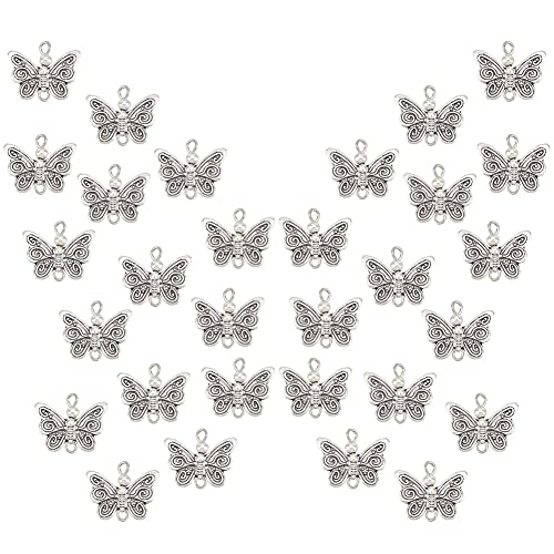 AHANDMAKER 30 Stück Schmetterlingsverbinder Charms, Legierungs-Schmetterlings-Glieder-Charms Mit Doppelschleifen Verbindungsanhänger Im Für DIY-Schmuck Armbändern Halsketten Und Schlüsselanhängern von AHANDMAKER