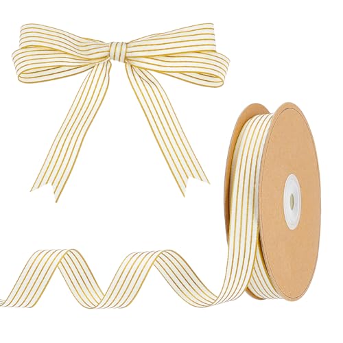 AHANDMAKER 30 Yards Ripsband 0.63 Zoll Breit Doppelseitig Gestreiftes Band Zum Basteln Geschenkpapier Dekoration Für Hochzeiten Und Geburtstagsfeiern Gelb von AHANDMAKER