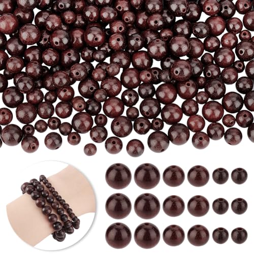 AHANDMAKER 300 Stück Runde Holzperlen Abstandsperlen 3 Größen Holzperlen zum Auffädeln Natürliche Holzperlen Mala Gebetsperlen Für Die Herstellung von Tasbih DIY Schmuck (6 mm/8 mm/10 mm) von AHANDMAKER